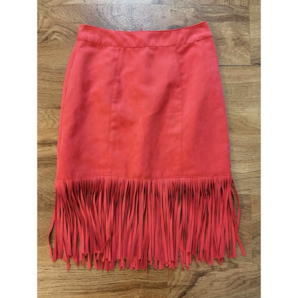 H&M (love) Coachella Official Collection Red Orange Fringe Skirt Sz 2 Festival